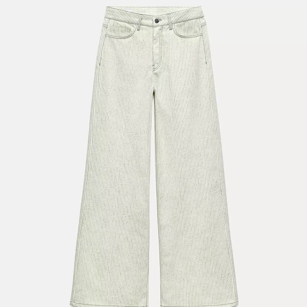 Zara Cream Striped Flare Jeans